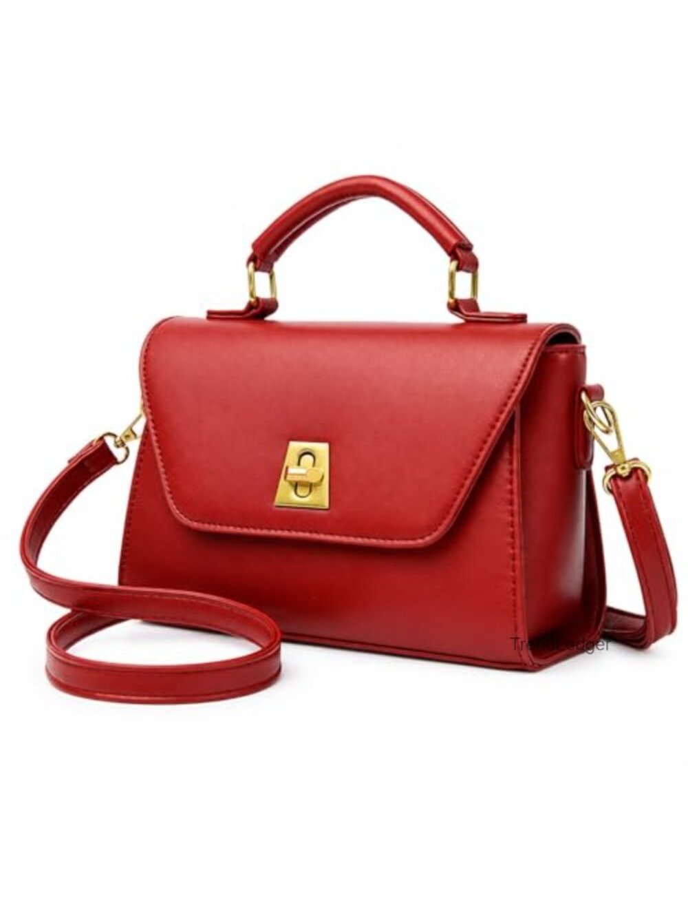 Faux Leather Crossbody Satchel Top Handle Turn Lock Adjustable Strap